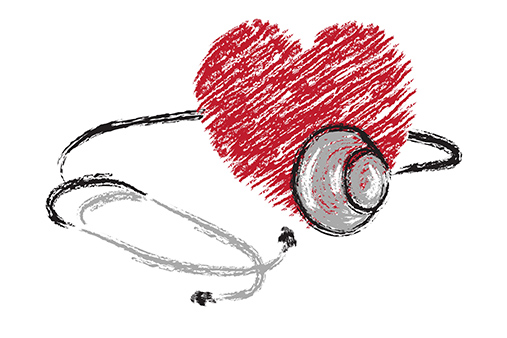 Tegning av hjerte og stetoskop