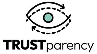 Illustration, outline of an eye with a green core, text: TRUSTparency