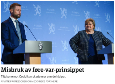 Skjermdump av NRK nettsak om føre-var-prinsippet