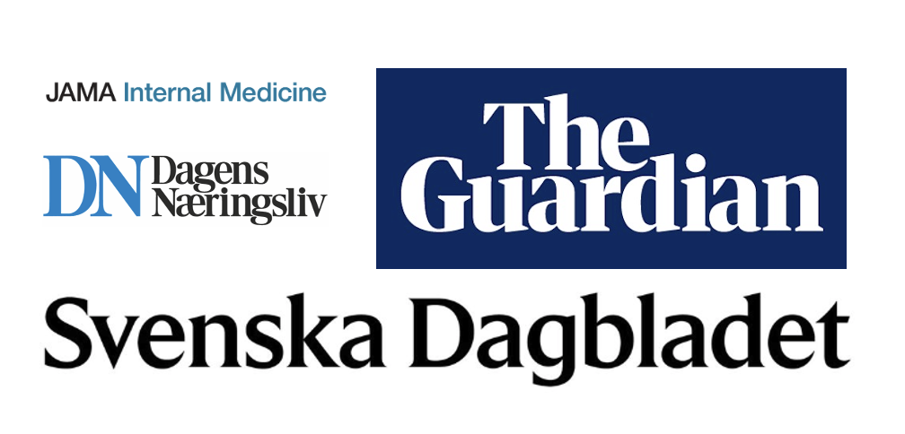 Bilde av logoen til Dagens Næringsliv, The Guardian og Svenska Dagbladet
