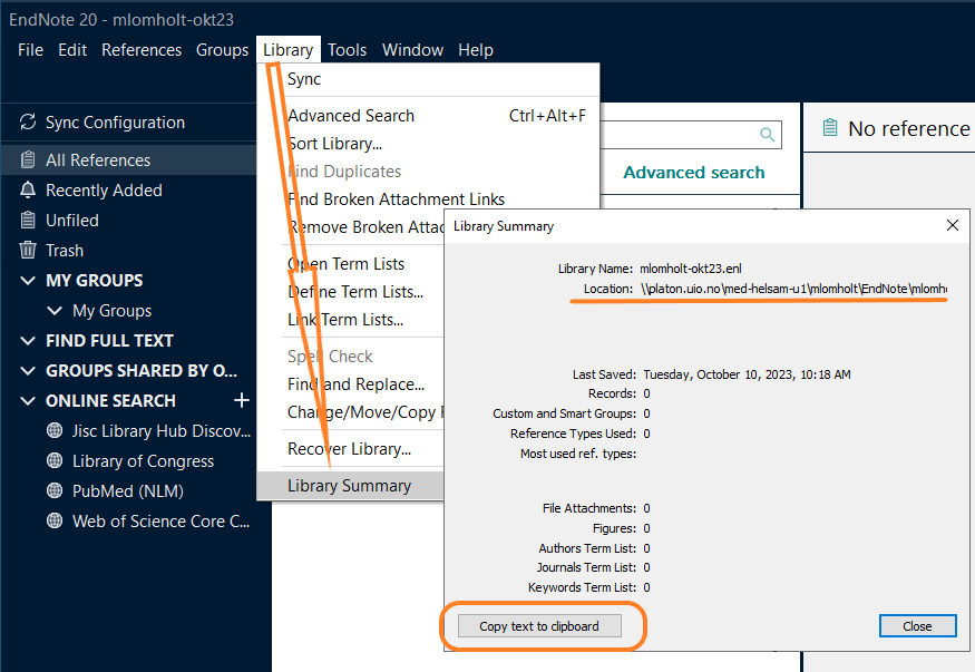 Plassering EndNote-bibliotek