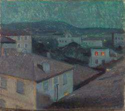 Bildet kan inneholde: kunstmaling, visuell kunst, maleri, maling, landsby.