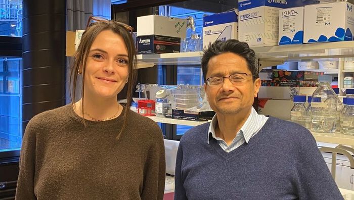 Postdoctoral fellow Célia Seillier and professsor Sandip Kanse in the lab. 