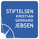 Logo for stiftelsen. Hvit skrift på blå bakgrunn.