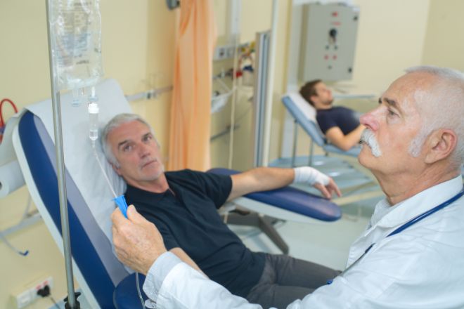 Image of a patient receiving medicine intravenously.