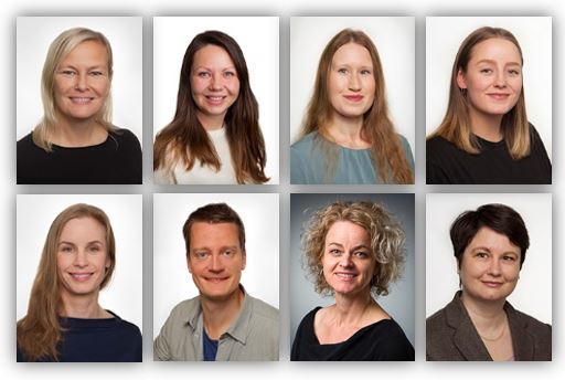 Bildet er sammensatt av profilbilder av de 8 medlemmene i gruppen. Gruppeleder Torill Ueland til venstre.