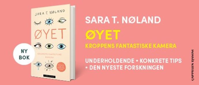 Forlagets bokreklame. bildet av boka på rosa bakgrunn.