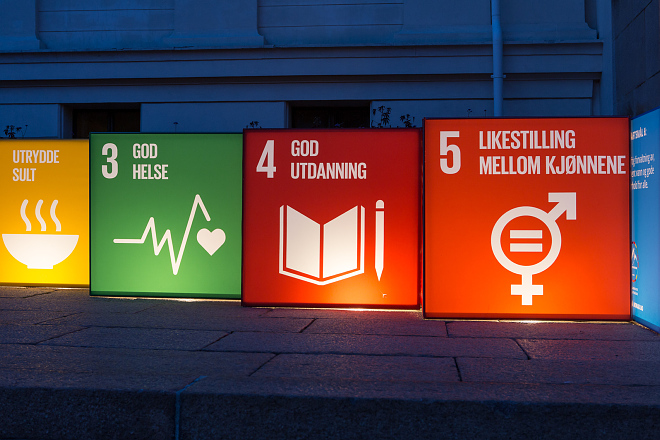 FNs bærekraftsmål i ulike farger