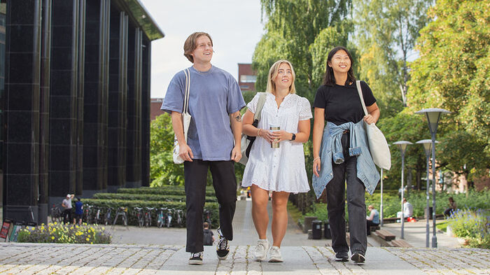 Tre studenter foran Georg Sverdrups hus om sommeren